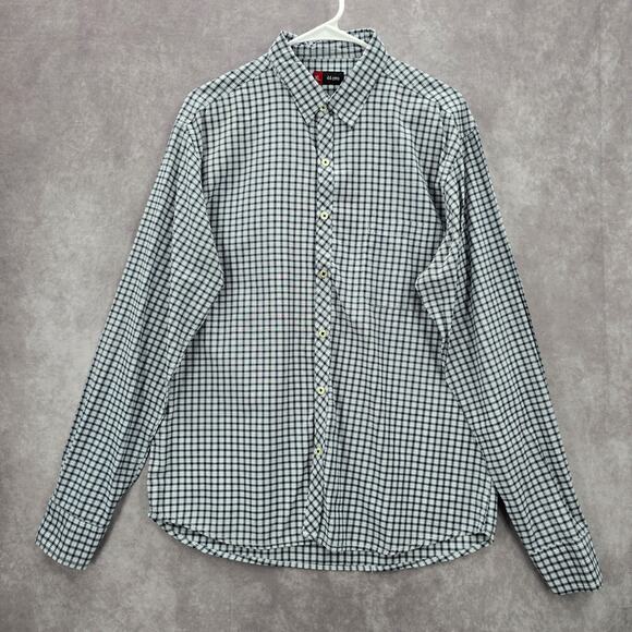 White Blue Checker Plaid Button Down Long Sleeve Mens Shirt XL Extra Large - Picture 1 of 5